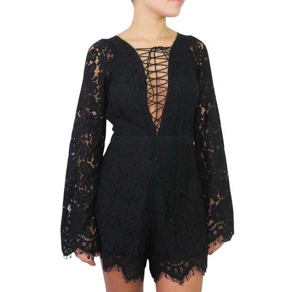 Revolve Pants - Revolve Olivaceous Black Lace Up Bodysuit Sexy Formal Open Back Small